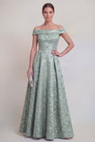 Dark Green Off the Shoulder Jacquard A Line Mother of the Bride Dress