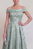Dark Green Off the Shoulder Jacquard A Line Mother of the Bride Dress