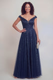 Elegant Jacquard A Line Navy Mother of the Bride Dress