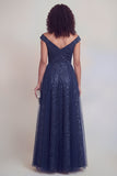 Elegant Jacquard A Line Navy Mother of the Bride Dress