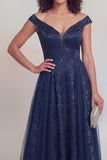 Elegant Jacquard A Line Navy Mother of the Bride Dress