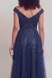 Elegant Jacquard A Line Navy Mother of the Bride Dress