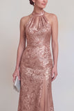 Halter Jacquard Mermaid Sage Green Mother of the Bride Dress