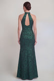 Halter Jacquard Mermaid Sage Green Mother of the Bride Dress