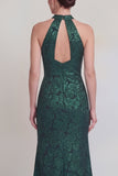 Halter Jacquard Mermaid Sage Green Mother of the Bride Dress