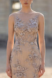 Apricot Mermaid Appliqued Midi Wedding Guest Dress