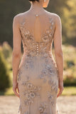 Apricot Mermaid Appliqued Midi Wedding Guest Dress
