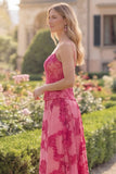 Fuchsia A Line Floral Appliqued Long Wedding Guest Dress