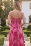 Fuchsia A Line Floral Appliqued Long Wedding Guest Dress