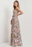 Floral Apricot A Line Embroidered Square Neck Long Wedding Guest Dress with Bow