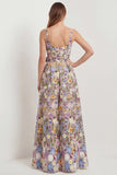 Floral Apricot A Line Embroidered Square Neck Long Wedding Guest Dress with Bow