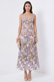 Apricot A Line Appliqued Floral Midi Wedding Guest Dress