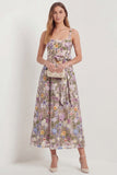 Flower Apricot A Line Square Neck Midi Wedding Guest Dress with Bow