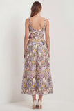 Flower Apricot A Line Square Neck Midi Wedding Guest Dress with Bow