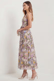 Flower Apricot A Line Square Neck Midi Wedding Guest Dress with Bow