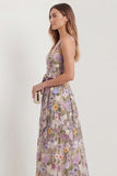 Flower Apricot A Line Square Neck Midi Wedding Guest Dress with Bow