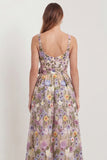 Flower Apricot A Line Square Neck Midi Wedding Guest Dress with Bow