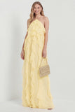 Blush Halter A Line Ruffled Long Wedding Guest Dress