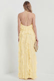 Blush Halter A Line Ruffled Long Wedding Guest Dress