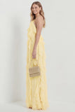 Blush Halter A Line Ruffled Long Wedding Guest Dress