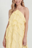 Blush Halter A Line Ruffled Long Wedding Guest Dress