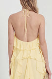 Blush Halter A Line Ruffled Long Wedding Guest Dress