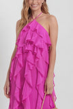 Blush Halter A Line Ruffled Long Wedding Guest Dress