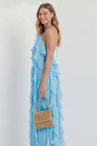 Blush Halter A Line Ruffled Long Wedding Guest Dress