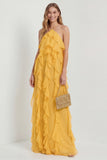 Blush Halter A Line Ruffled Long Wedding Guest Dress