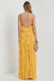Blush Halter A Line Ruffled Long Wedding Guest Dress