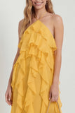 Blush Halter A Line Ruffled Long Wedding Guest Dress
