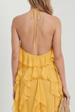 Blush Halter A Line Ruffled Long Wedding Guest Dress
