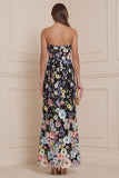 Strapless Black Sheath Wedding Guest Dress with 3D Flowers