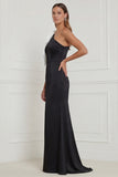 One Shoulder Black Mermaid Long Formal Dress with Bow