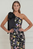 Floral Sage Green Mermaid One Shoulder Long Wedding Guest Dress with Bow