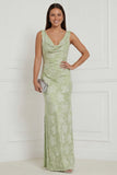 Sage Green Floral Cowl Neck Sheath Long Bridesmaid Dress with Slit