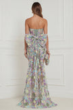 Light Blue Flower Strapless Bodycon Corset Appliqued Mini Dress with Bow