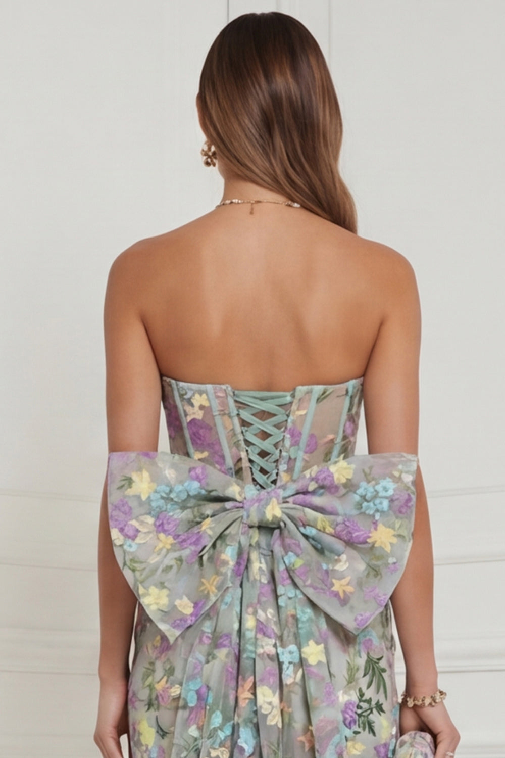 WEDTREND Women Light Blue Flower Mini Dress Strapless Bodycon Corset