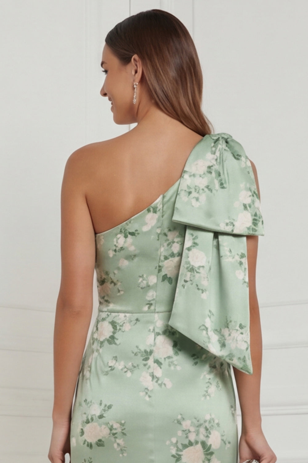 WEDTREND Women Sage Green One Shoulder Bridesmaid Dress Sheath Floral Satin Long Wedding Guest Dress WEDTREND Women Sage Green One Shoulder Bridesmaid Dress Sheath Floral Satin Long Wedding Guest Dress