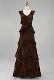 Hot Pink Floral Sheath Ruffled Long Bridesmaid Dress