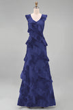 Hot Pink Floral Sheath Ruffled Long Bridesmaid Dress