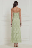 Sage Green Strapless Floral Sheath Midi Wedding Guest Dress