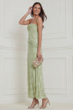 Sage Green Strapless Floral Sheath Midi Wedding Guest Dress
