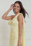 Daffodil Asymmetrical Neck Satin Wedding Guest Dress