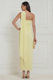 One Shoulder Sheath Daffodil Midi Wedding Guest Dress with 3D Flowers