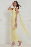 One Shoulder Sheath Daffodil Midi Wedding Guest Dress with 3D Flowers