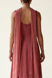 Desert Rose A Line Square Neck Satin Long Bridesmaid Dress with Streamer