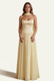 Daffodil Strapless A Line Corset Long Bridesmaid Dress with Streamer