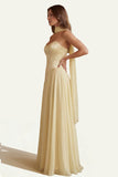 Daffodil Strapless A Line Corset Long Bridesmaid Dress with Streamer