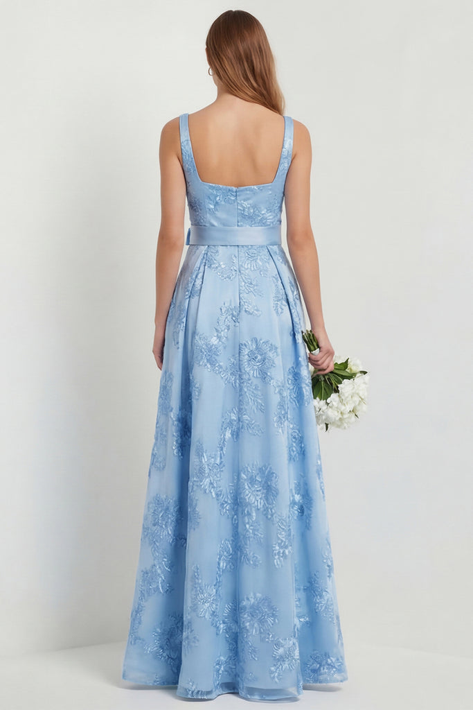 WEDTREND Women Sky Blue Floral Wedding Guest Dress with Slit A Line